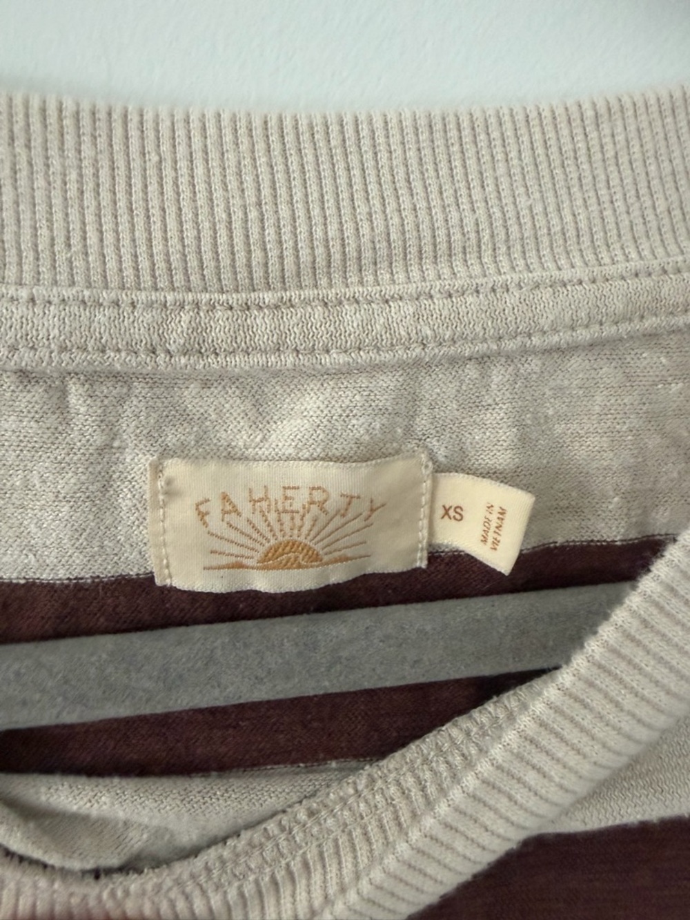 Faherty Tan Brown Stripes Hemp Organic Cotton Oversized Vintage T Shirt XS - Picture 4 of 7